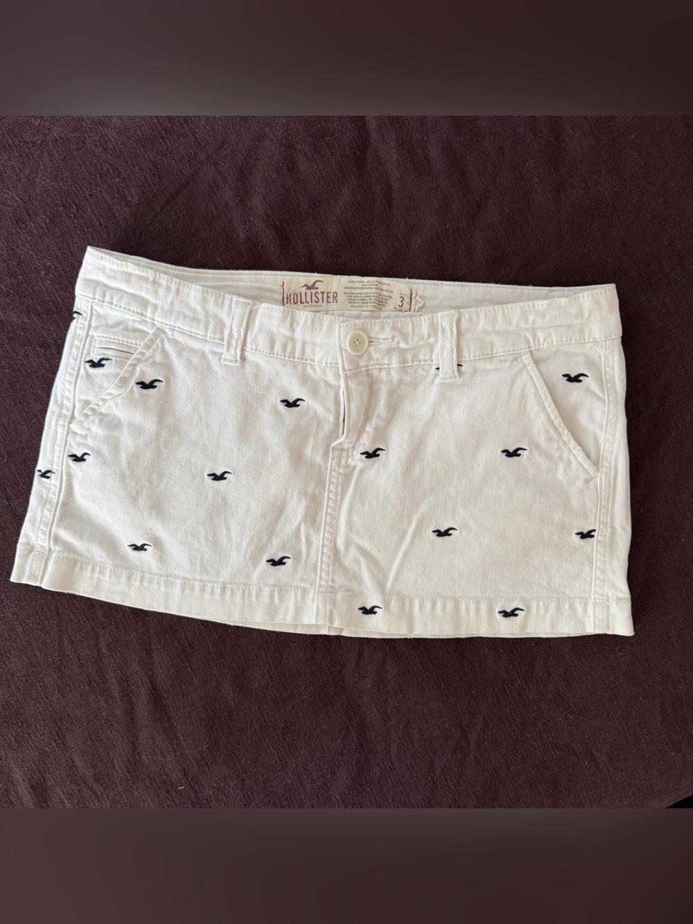 Vintage Y2K Hollister Low Rise Mini Skirt White Embroidered Seagull All Over 3